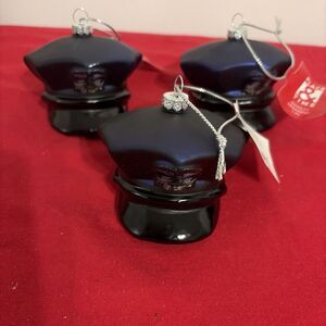 Police Officers 3-Hats Christmas Holiday Ornaments 2024 Place & Time Glass Hat